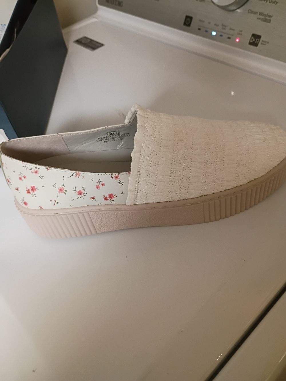 LOGO by Lori Goldstein Cream Slip-On Sneakers with Pink Floral Heel Panel